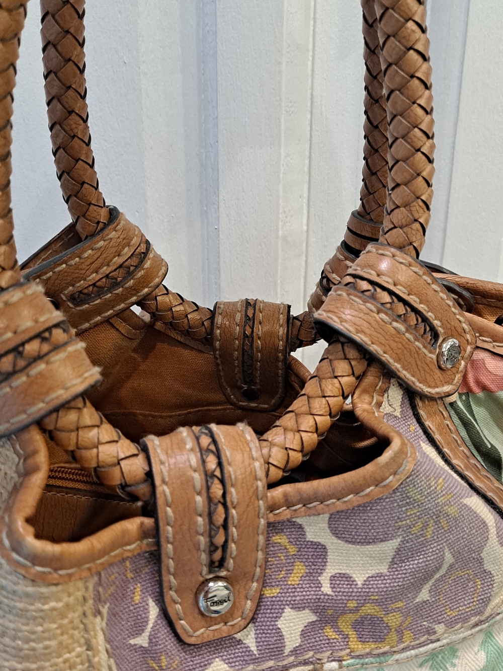Fossil Modern Vintage Patchwork Shoulder Crossbody Bag in Tan and Multi - Picture 7 of 16